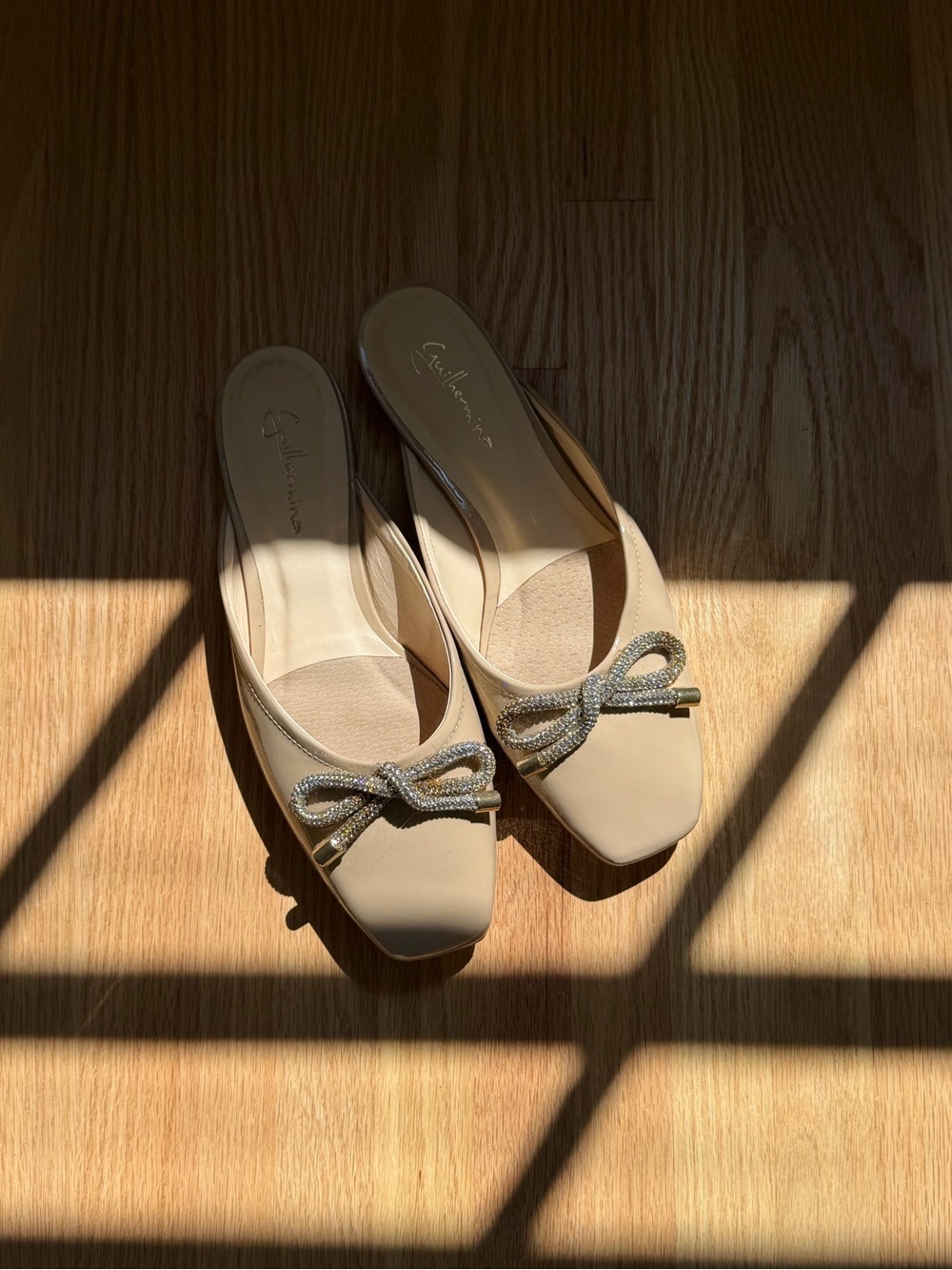 Beige Bow-Accent Slip-On Flats
